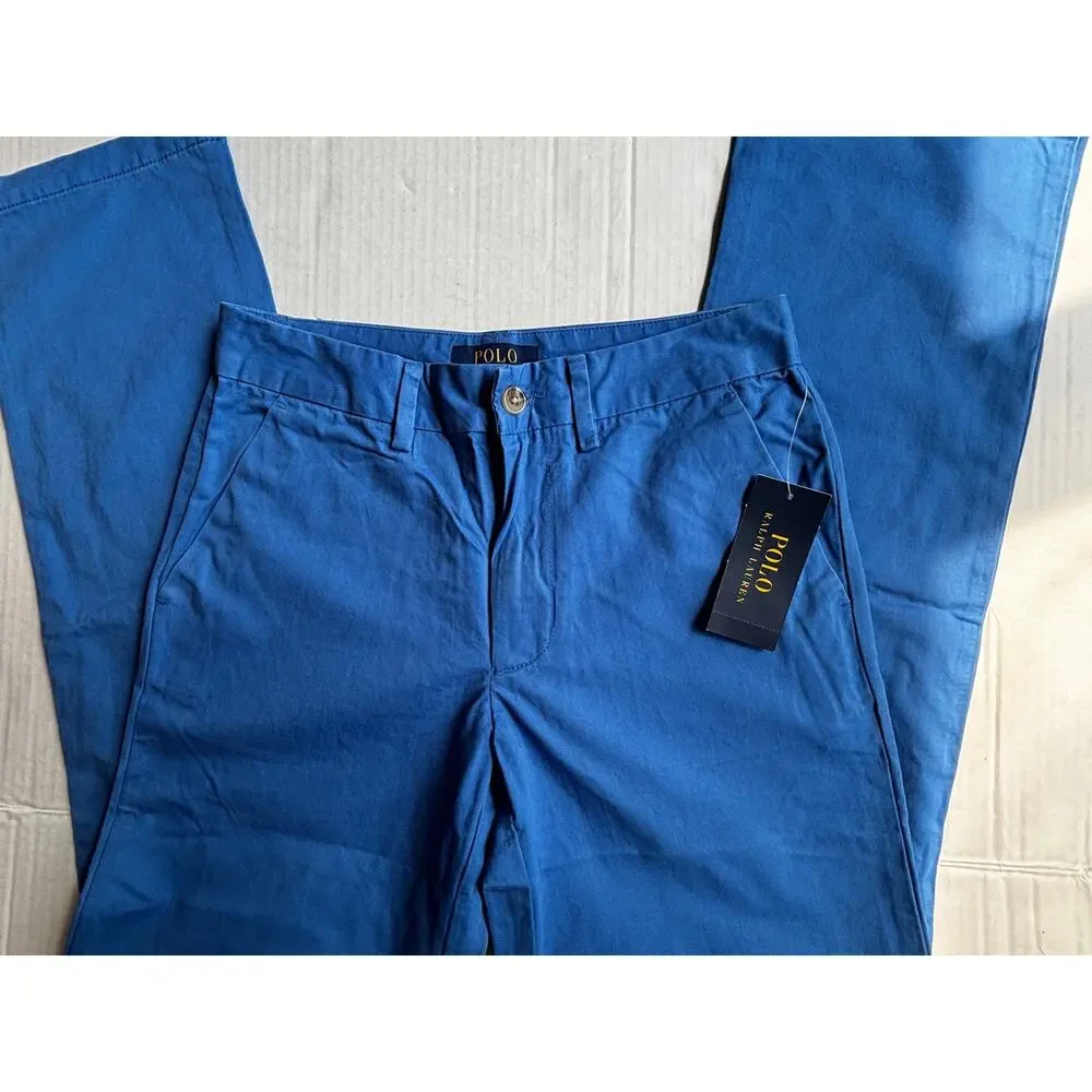 Polo Ralph Lauren Boys Sz 12 Chino Twill Pants Links Blue NWT New Cotton Stretch